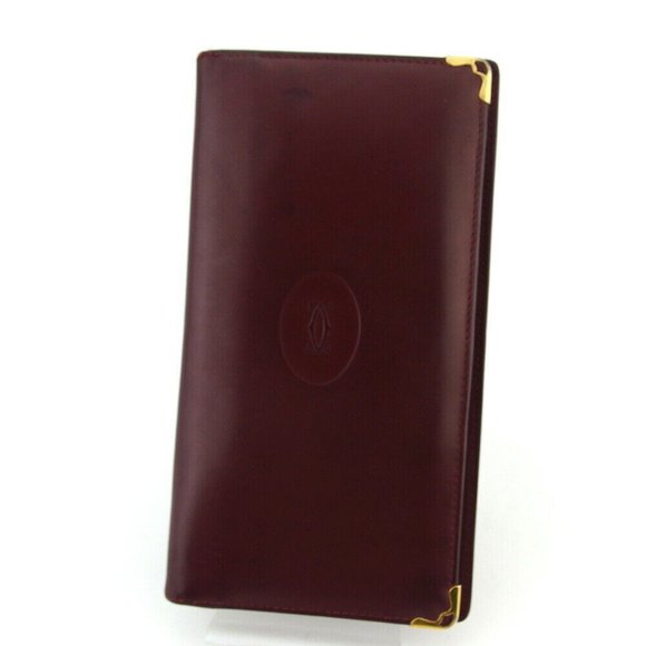Authenticity Guaranteed CARTIER Long bill Mastrin Wallet Bordeaux Leather - Picture 1 of 11